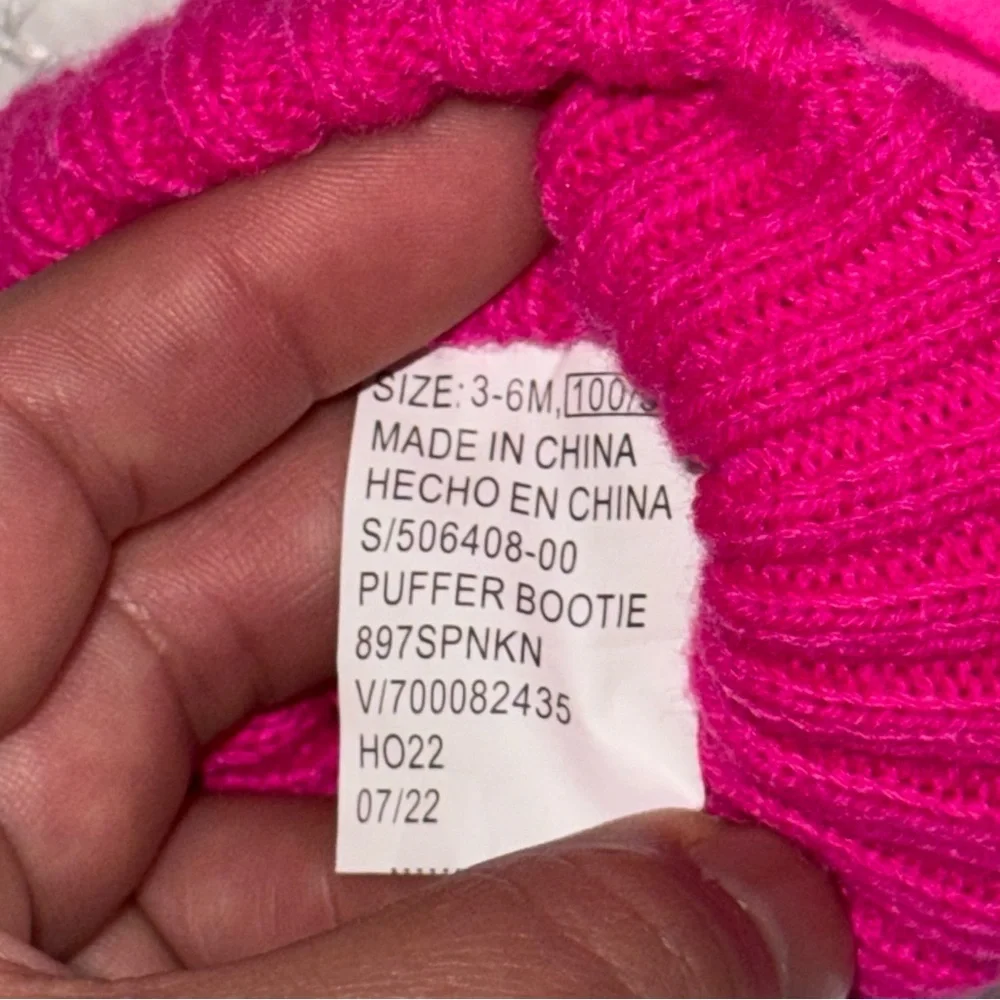 Baby Gap Puffer Booties Pink Knit Cuff Winter Snow Toddler‎ Infant Size 3-6M